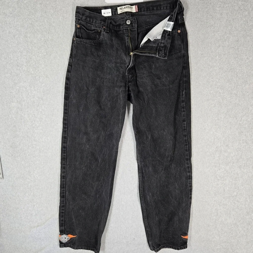 Levi's 550 Men Jeans 36X32 Black Denim Relaxed Fit Grunge Embroidered
